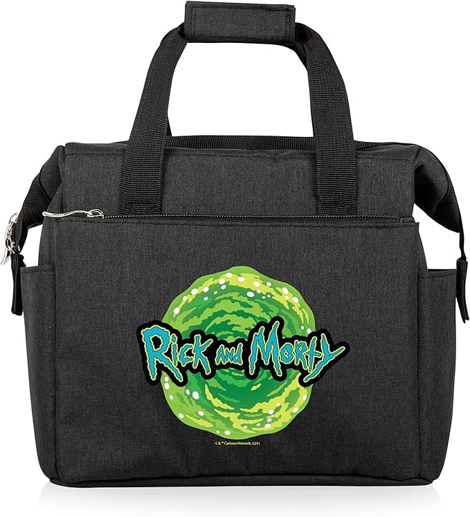 PICNIC TIME Rick and Morty On The Go Insulated Lunch Bag, Soft Cooler Lunch Box, Leak-Resistant Reusable Lunch Tote, Work Lunchbox, Thermal Cooler Bag with Dual Compartments, (Black)