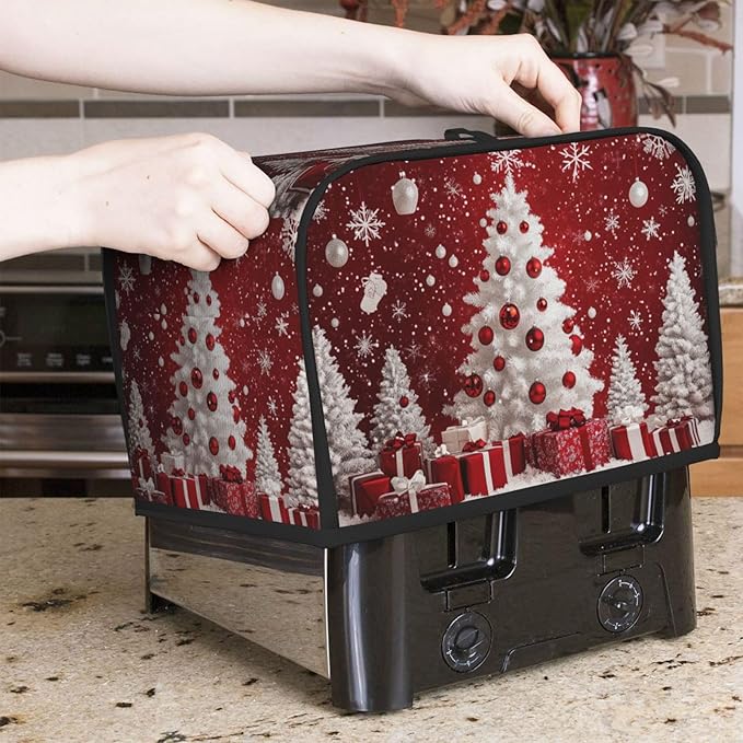 Toaster Cover 2 Slice Red Christmas Tree Ball Xmas Kitchen Small Appliance Covers with Pockets Dust and Fingerprint Protection