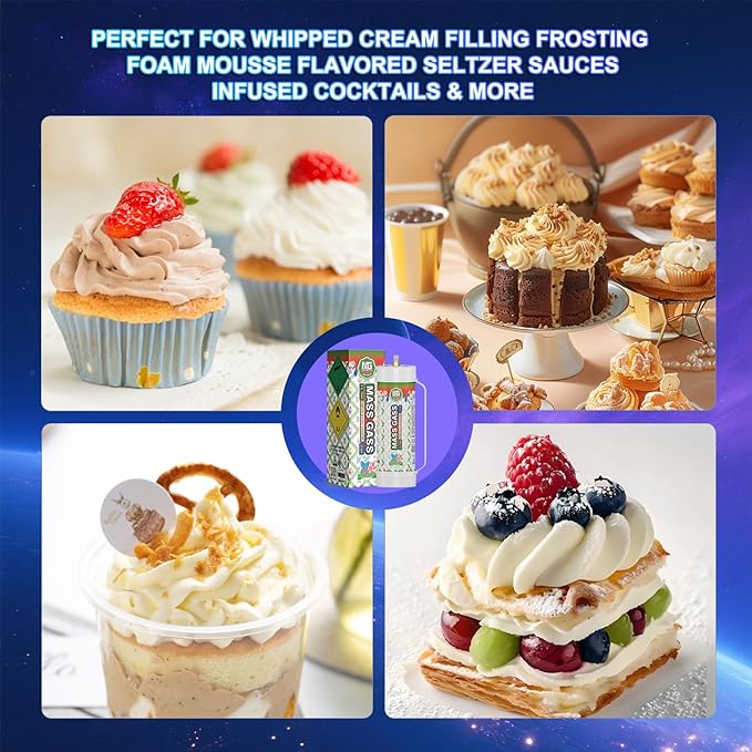 MassGass Whipped Cream Chargers 3.3L 2112g Whip Cream Charger Cylinder Bomb Pop Flavor(2 Cylinders)