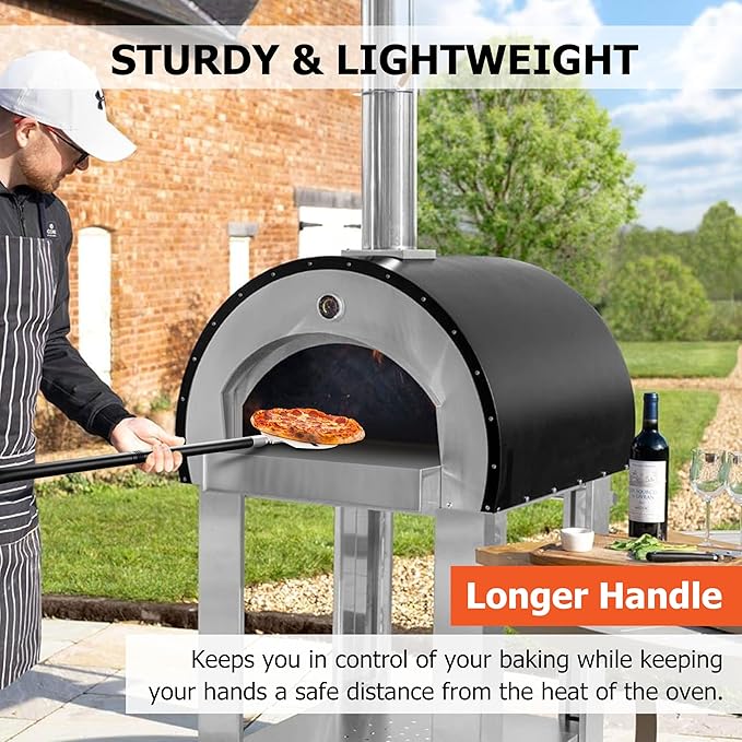 8 Inch Pizza Peel Turning, Joyfair Perforated Pizza Turner with Long Detachable Handle, Stainless Steel Spatula Paddle for Rotating Sliding, Metal Tools Oven Accessories, Easy Cleanup (Painted Handle)