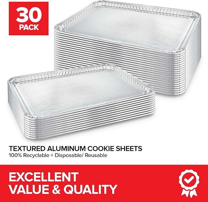 Stock Your Home Aluminum Pans Cookie Sheet Baking Pans (30 Pack) Disposable Foil Trays - Reusable and Durable Nonstick Baking Sheets – Cookie Sheet Pans