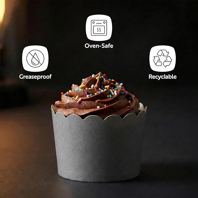 Restaurantware Baking Cups 200 Pack of 10 oz Paper Cupcake Liners Greaseproof Scalloped Oven-Safe Elegant Dessert Muffin Cups Disposable for Parties
