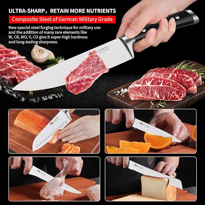 MAD SHARK Kitchen Knife Set, Ultra Sharp Chef Knife Set with Ergonomic Handle, High Carbon Stainless Steel Knives Set for Kitchen, 5 Piece Cooking Knives Sets with Gift Box