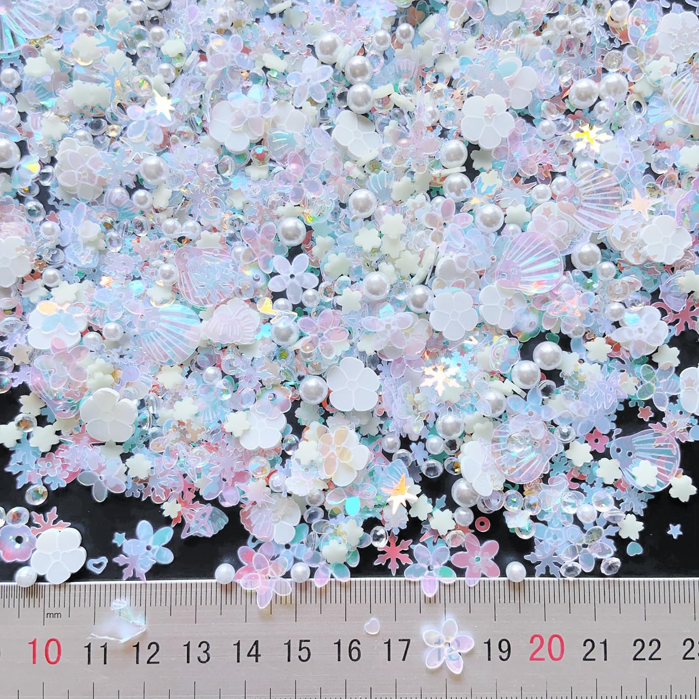 Sequins Holographic Polymer Clay Slices Nail Glitter 3D Holographic Snowflake Shell Butterfly Plum Blossom Nail Sequins Slices Polymer Clay Nail Decals for DIY Nail Decoration (White-51)