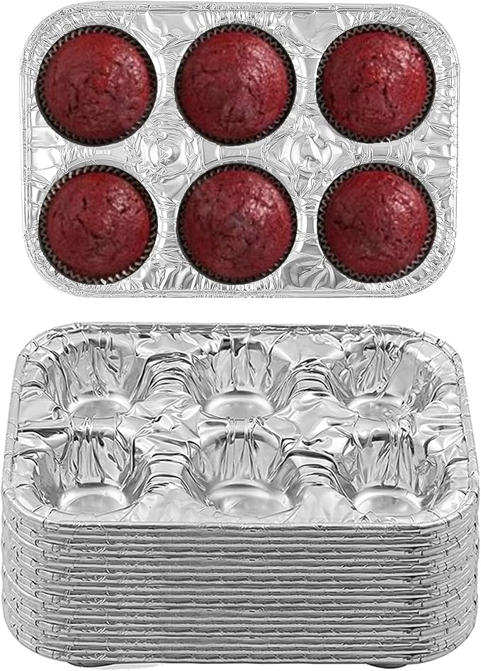 PARTY BARGAINS 6-Cup Aluminum Muffin Pans - 40 Pack, Standard Size Cupcake Pans, Disposable Muffin Tin for Baking (Max 240°C)