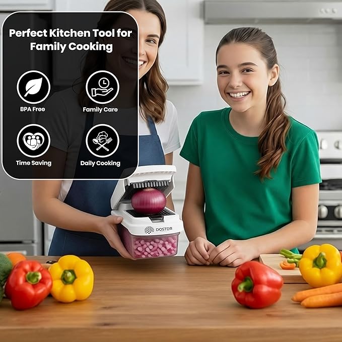 Compact Premium Vegetable Chopper, Mandoline Slicer, Veggie Chopper Food Chopper Container, Vegetable Cutter, Onion Salad Vegetable Chopper, Fruit Slicer, Shredding (White & Black)