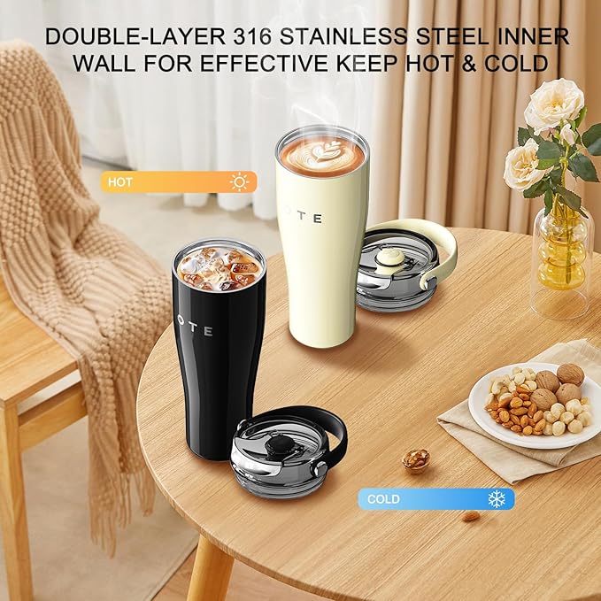 OTE 30OZ Tumbler with Handle, 316 Stainless Steel Water Bottle with Straw, 800ML Vacuum Insulated Bottle, Insulated Travel Mug, Tumbler for Office or Home, Cup Holder Friendly, Keep Hot/Cold (Black)