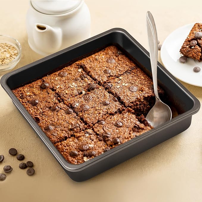 Tiawudi Square Cake Pan, Nonstick Baking Pan for Bread or Brownie, 9x9 Inch Bakeware with Diamond Texture Pattern, Set of 2