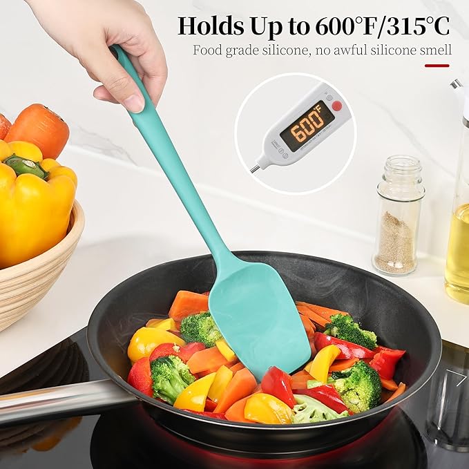 600ºF Heat Resistant Spatulas, High Heat Food Safe Semless Kitchen Silicone Spoon Spoonula Scraper Set for Cooking Baking Mixing Scraping Stirring Nonstick Cookware Pan Bowl (3Pcs,Aqua Sky)
