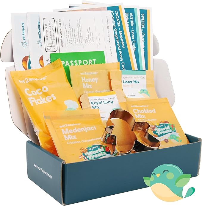 eat2explore Kids Real Dessert Baking Kit for Families | Includes 3 Recipe Cards from Sweden, Croatia and Austria with Key Ingredients, Baking Tools, Perfect for Families and Homeschooling | Europe