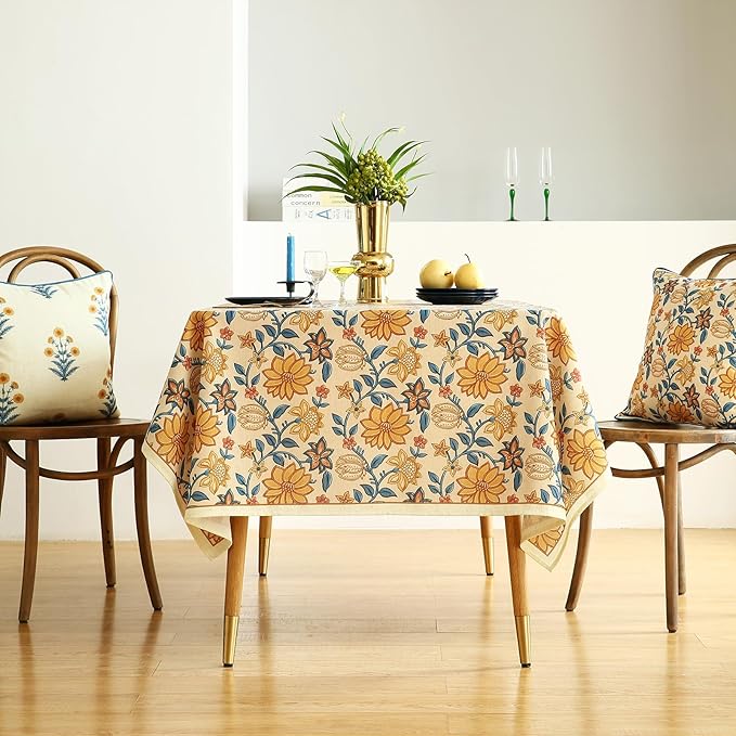 ISAENNE Designer Bohemian Floral Square Tablecloth,Linen Colorful Table Cloth,Fall Wrinkle Resistant Decor Tablecloths for Dining Thanksgiving Kitchen Party Christmas,67"*67"-Estevan B
