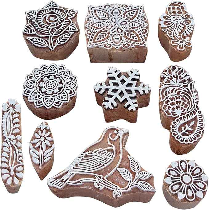 Royal Kraft Assorted Wooden Block Printing Stamps (Set of 10) Bulk01_10A