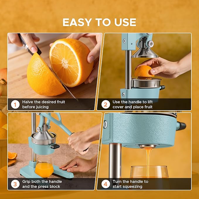 CO-Z Manual Citrus Juicer, Heavy-Duty Manual Juicer with Conical & Flat Pressure Plates, Professional Lemon Squeezer for Orange Pom Lime Lemon Juice, Dishwasher Safe Juice Press, Blue