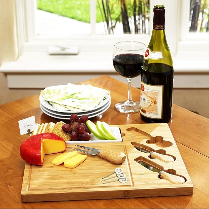 NCAA Illinois Fighting Illini Officially Licensed Bamboo Cheese/Charcuterie Board with Knife Set & Cheese Markers by Picnic at Ascot