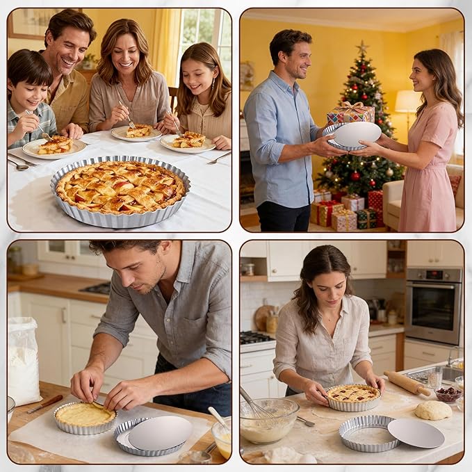Hushee 2 Pack 9 Inch Tart Pan with Removable Bottom Non-Stick Carbon Steel Quiche Pan for Oven Baking Molds for Pies Quiches Fruit Tart Cake with Fluted Edges, Silver (1 Inch Deep)