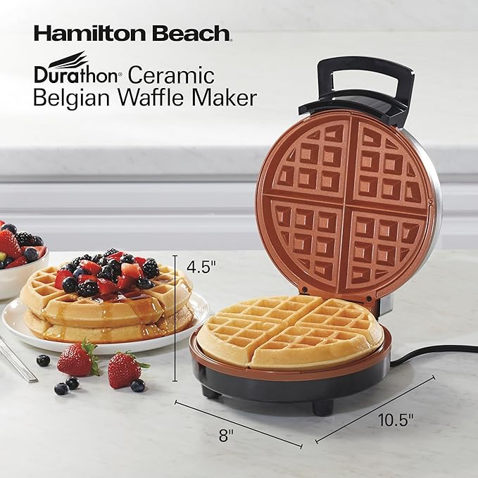 Hamilton Beach Belgian Waffle Maker with PFAS-Free Non-Stick Ceramic-Coated Plates,Browning Control,Indicator Lights,Stainless Steel (26081),(Pack of 2)