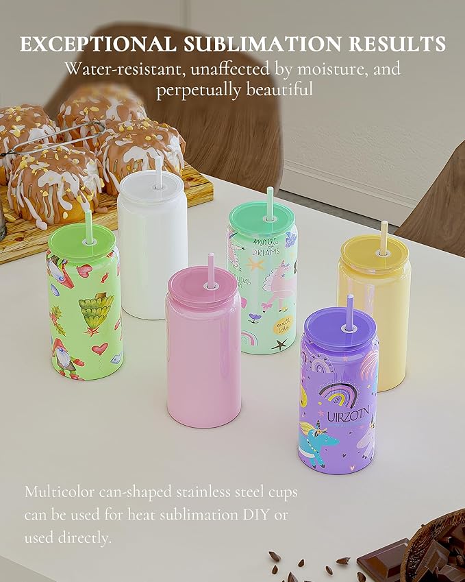 Glass Cups with Lids and Straws, 16oz Stainless Steels Cups, Beer Cups, Iced Coffee Cup, Smoothie Cup, Sublimation Tumbler, Fuchsia (Shiny Polished Finish, Sublimatable)
