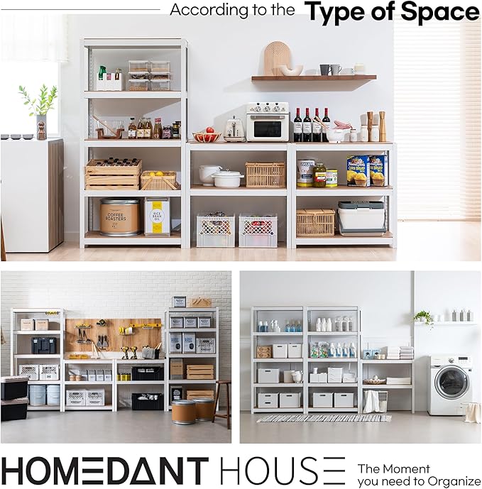 HOMEDANT House 5-Tier Laminated Metal Shelving Unit Adjustable Storage Utility Rack Heavy Duty Shelves Organization Multipurpose Shelf Kitchen Garage Pantry Closet 1Pack