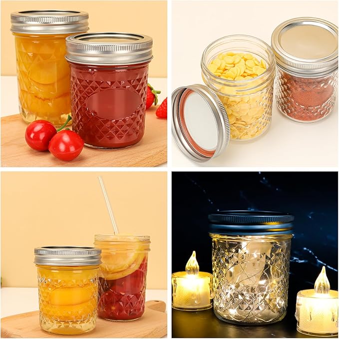 CycleMore 6 oz Mason Jars with Airtight Lids and Bands, 30 Pack Regular Mouth Glass Canning Jars, Small Glass Canisters for Jelly, Sauce, Jam, Honey, Juice, Wedding Favors, Shower Favors