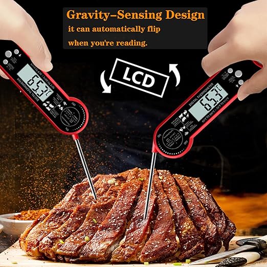 Meat Thermometer Digital with ±0.5℉ Precision, 100% Waterproof, Motion Sensing Food Thermometer for Cooking Kitchen Oven Grill Candy BBQ, Red