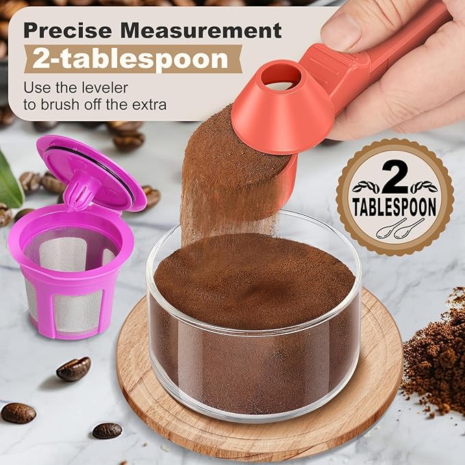 Coffee Scoop & Funnel for Reusable K Cup Refillable Coffee Pods, Coffee Measuring Spoon 2 Tablespoon Capacity, Scoop with Funnel for Ground Coffee, Protein Powder, Tea (Orange, 2 Pack)