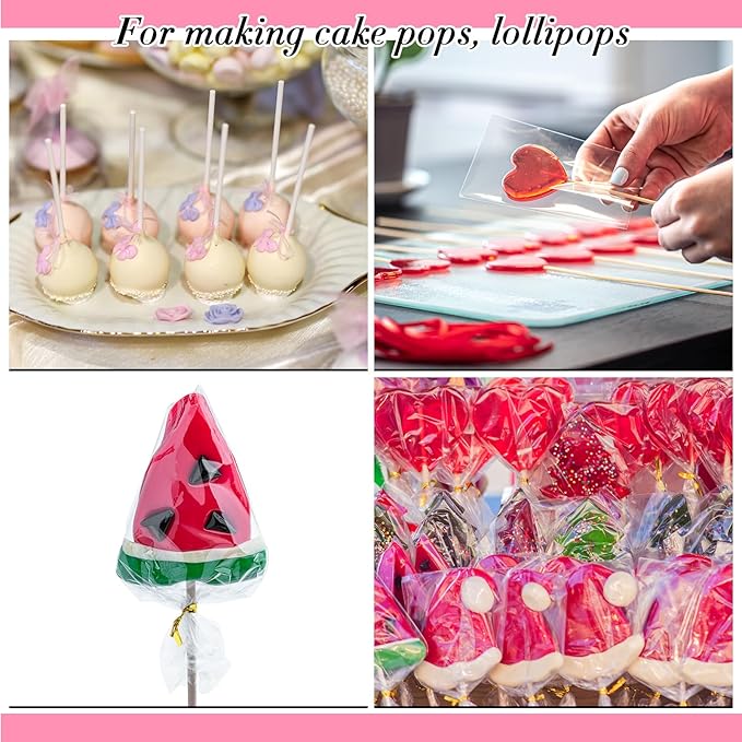 Yinkin Cake Pop Mold Sticks and Wrappers Cake Pop Kit Set Include 100 Parcel Bags 100 Papery Treat Sticks Metallic Twist Ties Scooper Ball Maker Lollipop Tools for Candy Chocolates and Cookies(Black)