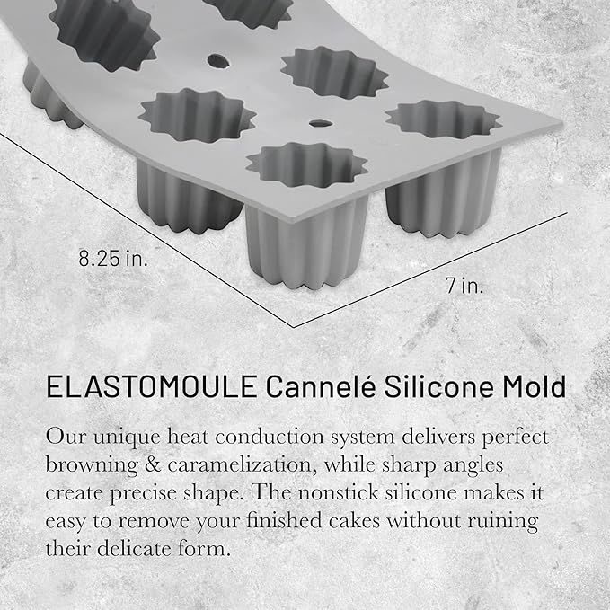 de Buyer ELASTOMOULE Cannele Silicone Mold - Creates 6 French Pastries - Easy to Use & Clean - Dishwasher Safe