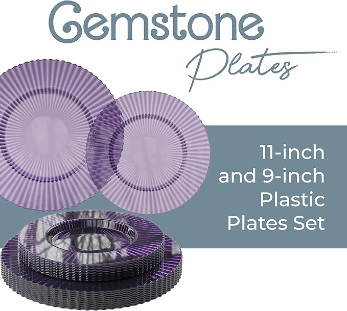 Exquisite 80 Piece Plastic Disposable Plates Set For 40 Guests I 20 X 9 Inch & 40 X 11 Inch Disposable Plastic Plates | Color: Purple | Great for Weddings Parties And Formal Occasions