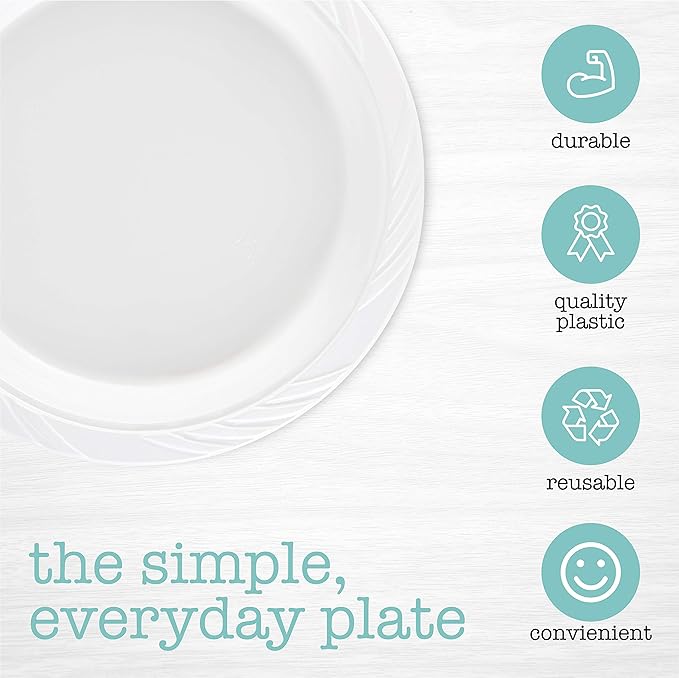 100 Count Disposable 9 Inch White Plastic Dinner Plates large
