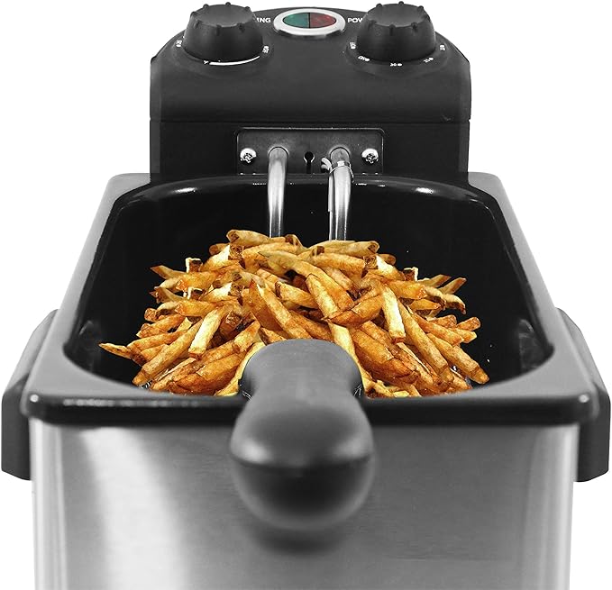 Elite Gourmet EDF-3500 Electric Immersion Deep Fryer. Removable Basket, Timer Control Adjustable Temperature, Lid with Viewing Window and Odor Free Filter,Stainless Steel,3.5 Quart / 14 Cup