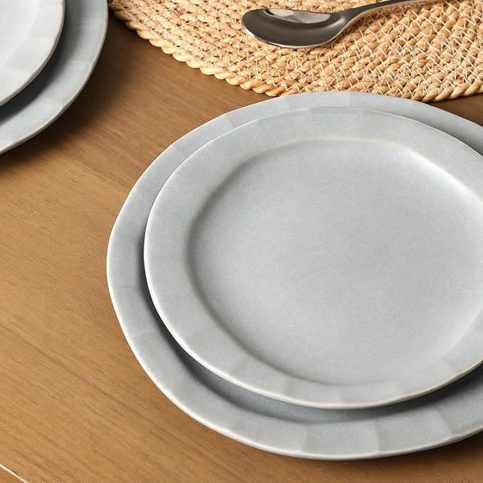 Stone Lain Oasis 24-Piece Dinnerware Set Stoneware, Dishwasher and Microwave Safe Plates and Bowls Set, Dish Set for 8, Grey Blue