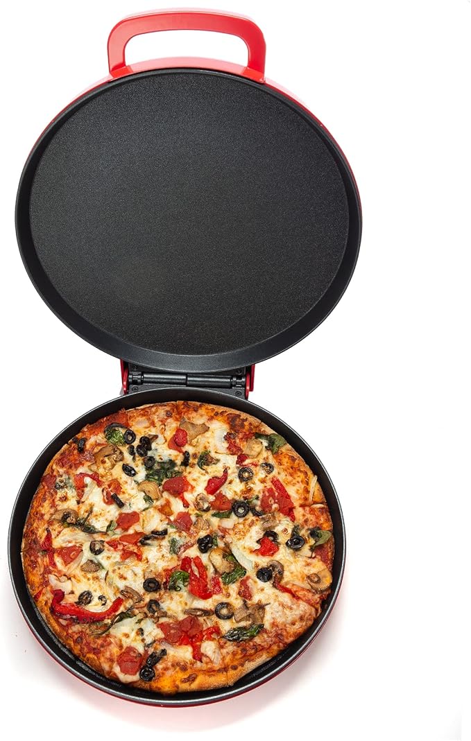 Zenith Versa Grill Non-Stick Pizza Maker Machine For Home, Calzone Maker, Pizza Oven Converts to Electric indoor Grill, Red