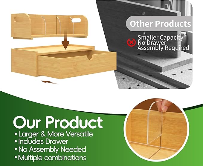 Bamboo Tea Organizer – Stackable Collection (1Tier w/Drawer）
