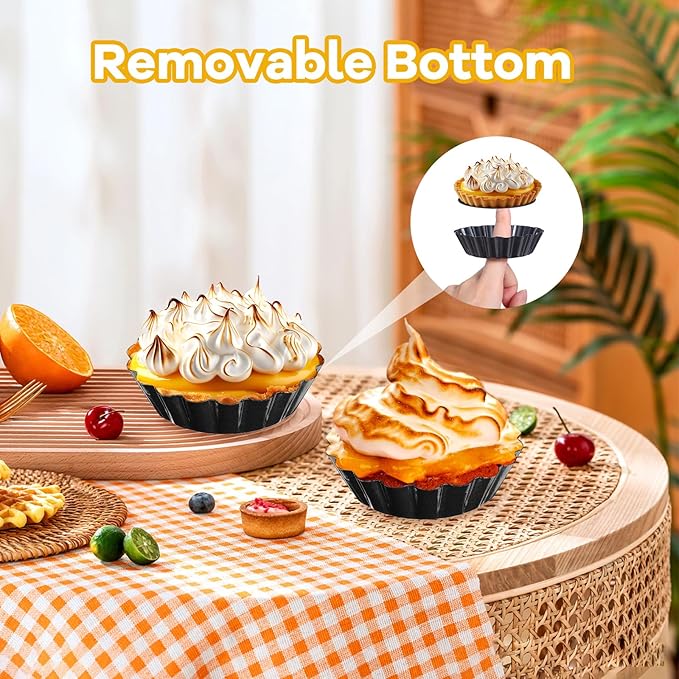 20 Packs Mini Tart Pans Removable Bottom 3 Inch Tart Pan Round Fluted Nonstick Quiche Pie Pan Loose Bottom for Tartlets Dessert Baking