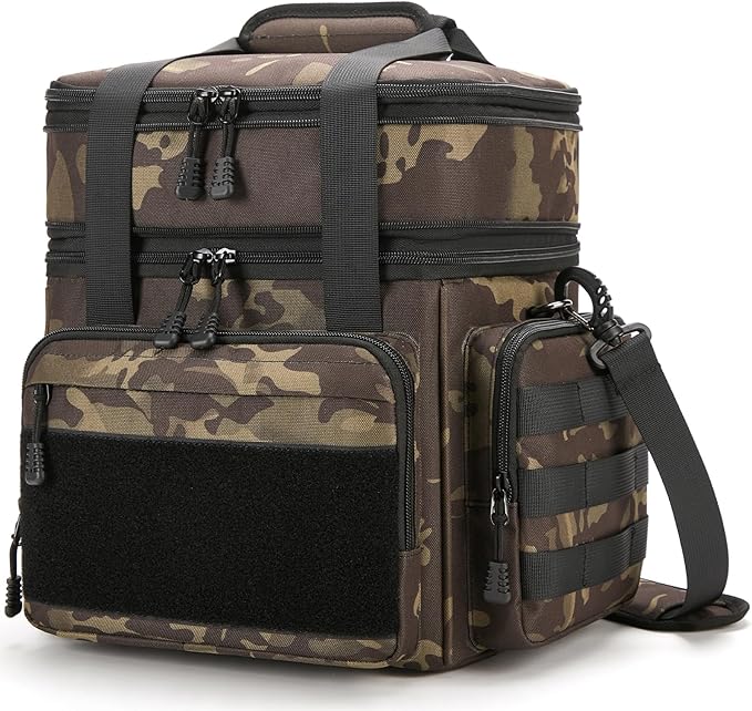 Gafetrey Tactical Lunch Box for Men, Insulated Bag Adult, Thermal Lunchbox Leakproof Waterproof Cooler Bag, Dual Compartment tote, Large Pail Work Office Camping Travel(Black Camo)