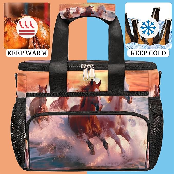 Pardick Lunch Box for Women Men Sea Horse Insulated Lunch Bag Leakproof Large Lunchbox for Adults with Adjustable Shoulder Strap, Cooler Tote Bag for Work, Picnic, Beach
