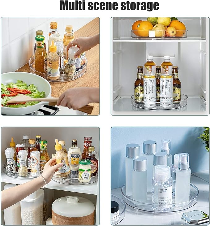 Roninkier Lazy Susan Cabinet Organizer - Rotating Spice Rack Kitchen Storage Cosmetic Makeup Organizers, White/Gray and Clear, 9-Inch and 10-Inch, 4-Pack