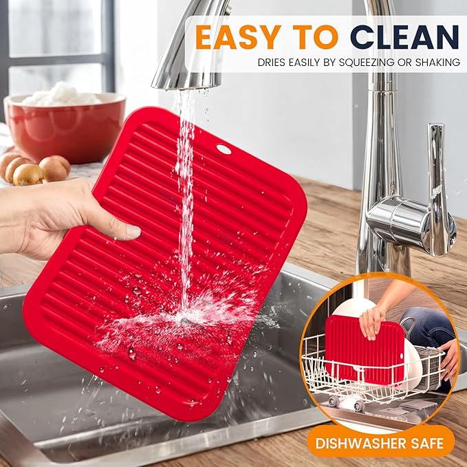 Silicone Trivet Mats 4 Heat Resistant Pot Holders Multipurpose Non-Slip Hot Pads for Kitchen Potholders, Drying mat, Jar Opener, Spoon Holder, Coaster.(Crimson red)