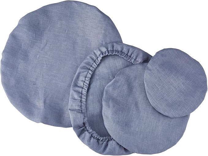100% Pure Linen Bowl Covers For Bread Proofing, 4 Pcs Elastic Reusable Solid Color Cloth Fabric Bowl Covers,XL Organic Washable Large Stretch Sourdough Lids 6 * 8 * 10 * 12 Inches, Blue