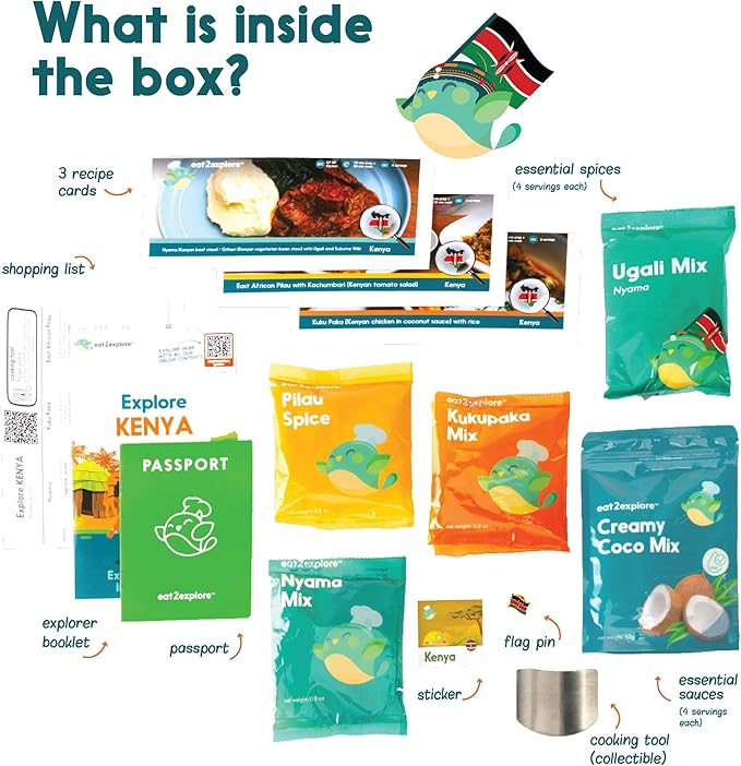 eat2explore Cooking Kits for Kids 14 Pcs – Interactive & Educational Kids Cooking Sets Real for Ages 5 and Up,3 Recipe Cards & Global Ingredients – Fun for Young Chefs (Kenya Edition)