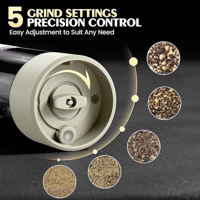 Salt and Pepper Grinder Set Electric Adjustable Coarseness Salt Pepper Grinder Shakers House Warming Gifts Automatic Battery Pepper Mill Shakers Gifts for Women Wedding Registry Must Haves