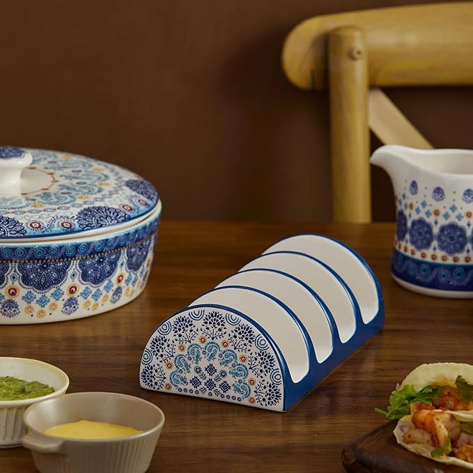 Bico Blue Talavera Taco Tuesday Set, Tortilla Warmer and Taco Holder, Microwave and Dishwasher Safe