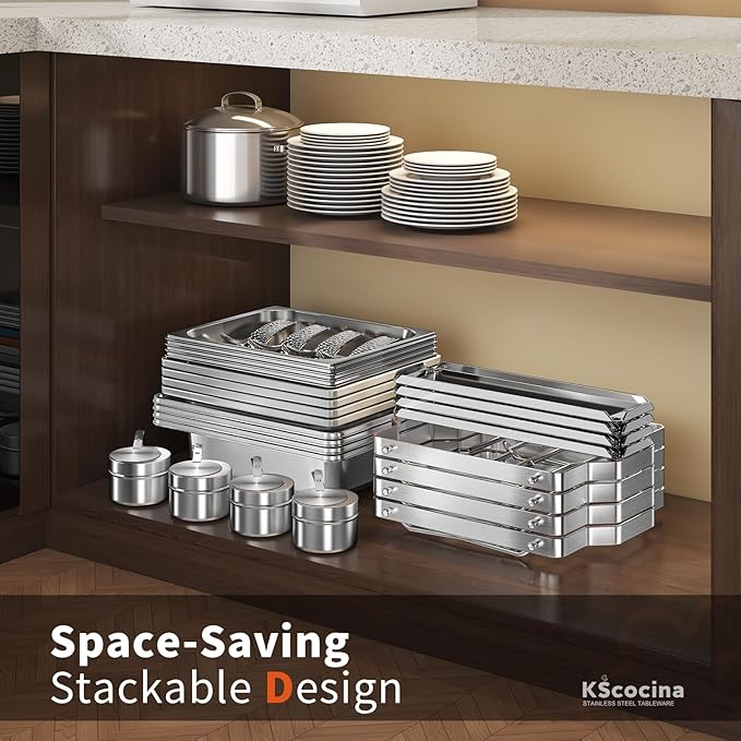 KScocina Chafing Dishes for Buffet, 4 Pack 5QT Square Stainless Steel Chafing Dish Set, Complete Buffet Warmer for Home Parties, Christmas & Catering Events (Grey)