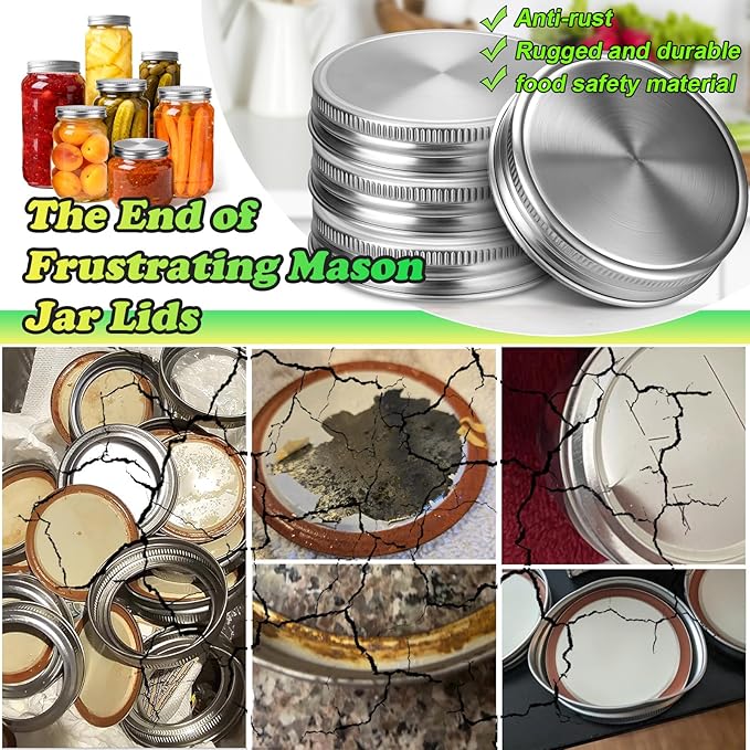 Palksky Mason Jar Lids Stainless Steel for Wide Mouth Mason Jar Lids, 4Pcs Rustproof Mason Jar Caps/Tops - Leakproof & Dishwasher Safe