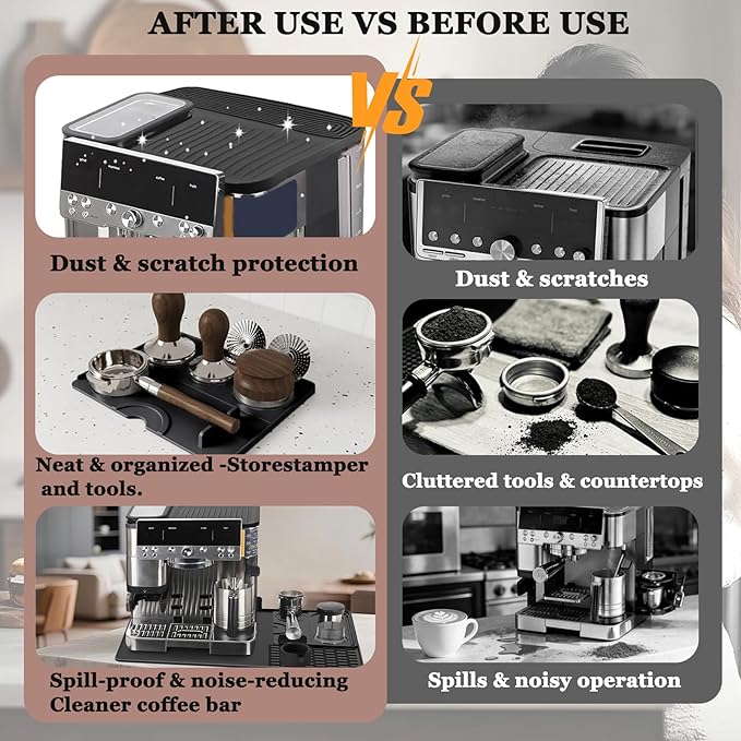 3-in-1 Silicone Coffee Machine Mat,for Ninja Luxe ES601 and ES701 Models: 24“ × 16” Coffee Machine Mat + Espresso Tamper Mat + Top Mat, Made from Food-Grade Silicone. Coffee Machine Accessories.