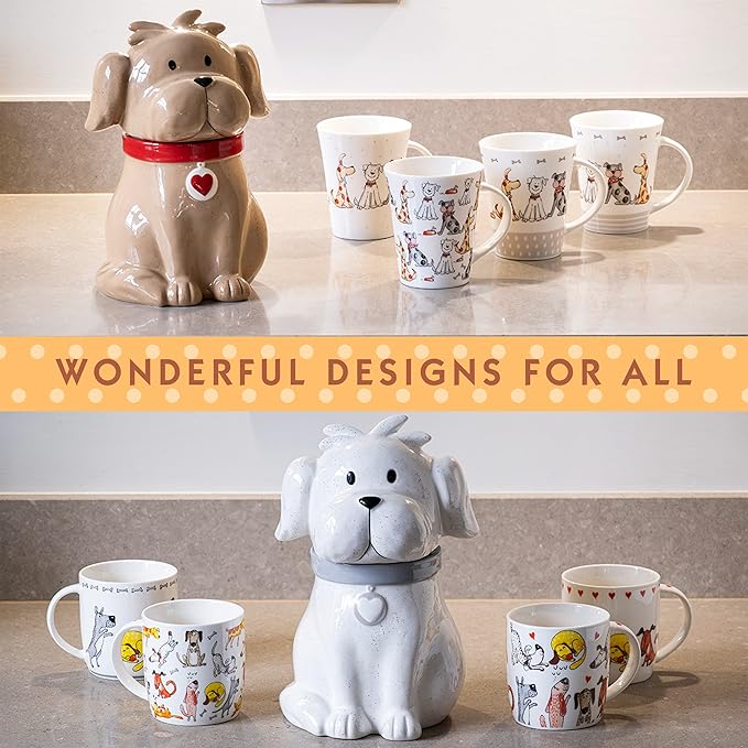 SPOTTED DOG GIFT COMPANY Ceramic Cookie Jar with Lid, Large Dog Treat Jar for Cookies & Biscuits, Cute Novelty Storage Container for Kitchen Counter, Gifts for Dog Lovers - 49oz Brown