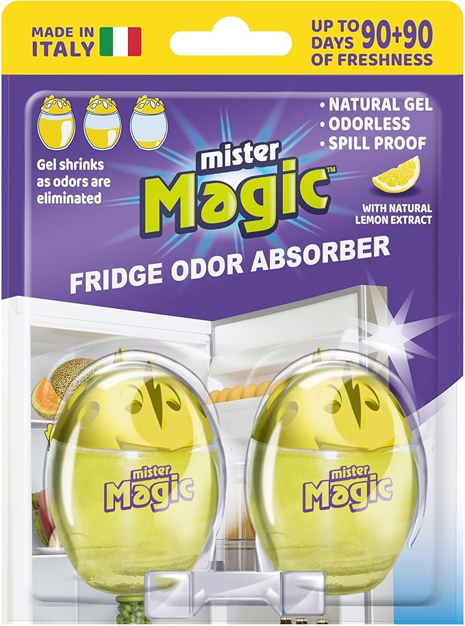 Mister Magic Refrigerator Odor Absorber – Lemon Formula Gel, Odorless Fridge Deodorizer, Neutralizes Food Odors, Lasts Up to 90 Days, Safe for Food, Kitchen Supplies (6 Pack, Contains 12 Units)