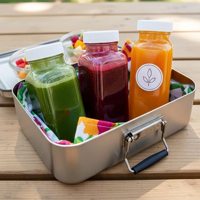 kitchentoolz 8oz Square Glass Juice Shot Bottle with Lid – 2 Pack 8 oz Milk Glass Bottles with Lids for Lunch Box, Airtight Reusable Drinking Jars for Smoothies, Yogurt, Kefir, Juice & Water