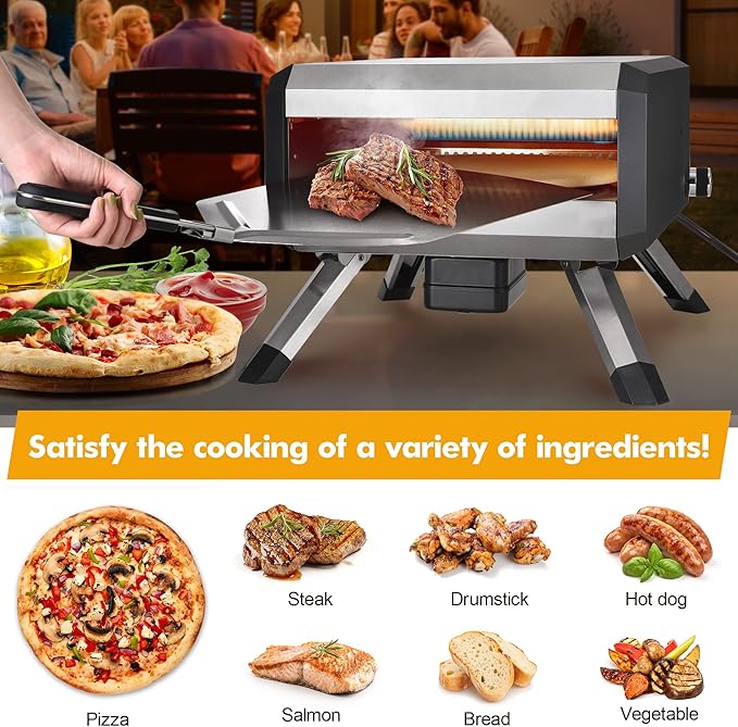 AOSION Pizza Oven Outdoor, 14 Inch Multi-Fuel Rotatable Pizza Ovens,Portable Stainless Steel Pellet Gas Pizza Oven for Outside Backyard Camping.