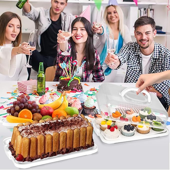 VGOODALL Cake Carrier with Lid and Handle, 12 Capacity Cupcake Carrier, 2-in-1 Rectangular Cupcake Holder for Pies Muffin Pizza Nuts Fruit, Dessert Storage Containers for Parties, Picnics, Baking